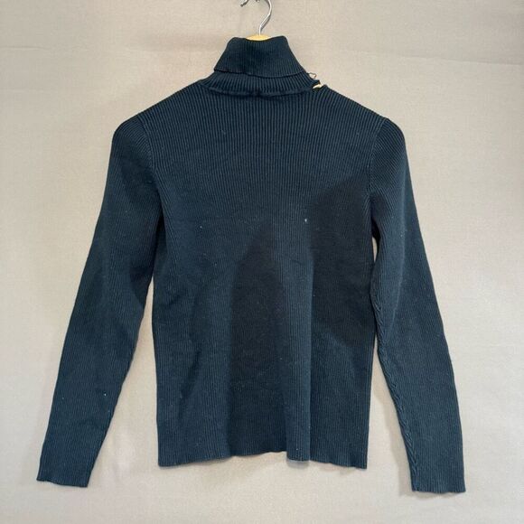 Lauren Ralph Lauren Black Ribbed Women’s Sweater Size Medium Turtle Neck Preppy - Picture 5 of 9
